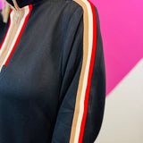 Black Stripe Half-Zip Maxi Dress
