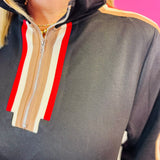 Black Stripe Half-Zip Maxi Dress