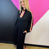 Black Stripe Half-Zip Maxi Dress