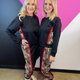 Black Leopard Contrast Pants