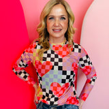 Checkered Heart Mesh Top