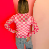 Keigan Bubblegum Checkered Mesh Top