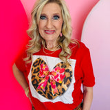 Leopard Heart Bow Bling Tee