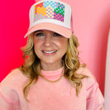 Pink Colorful Checkerboard Trucker Hat