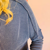 Navy Ribbed Boat Neck Top