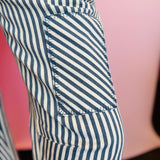 Navy Striped Twill Barrel Pants