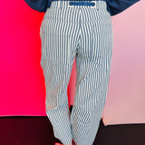 Navy Striped Twill Barrel Pants
