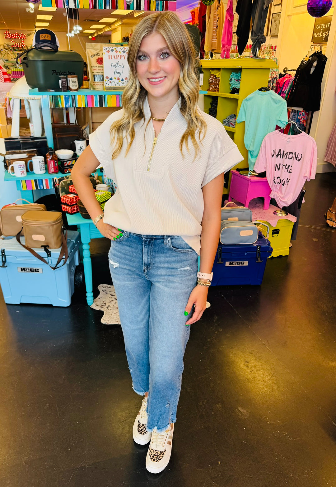 Sand Beige Half Zip Top