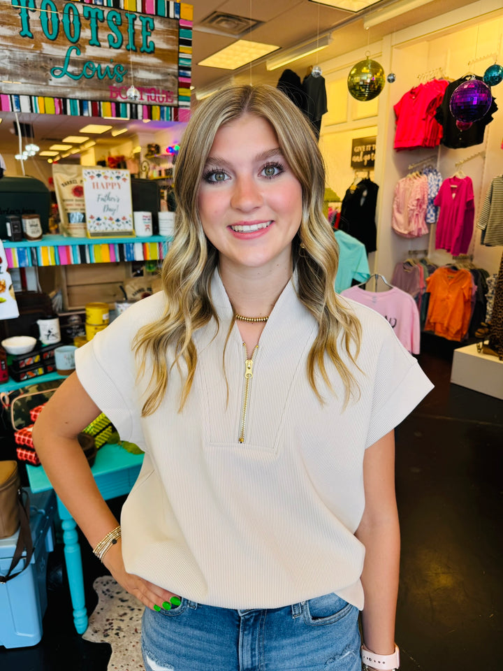 Sand Beige Half Zip Top