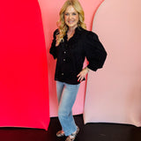 Black Button Down 3D Floral Top