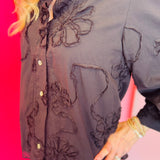 Black Button Down 3D Floral Top