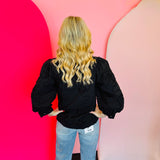 Black Button Down 3D Floral Top