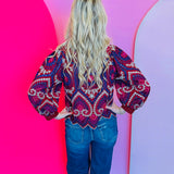 Crimson Embroidered Ruffle Top