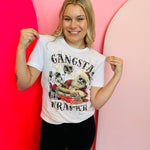 Graphic tee with Santa in shades, presents, boombox, and "Gangsta Wrapper" text.