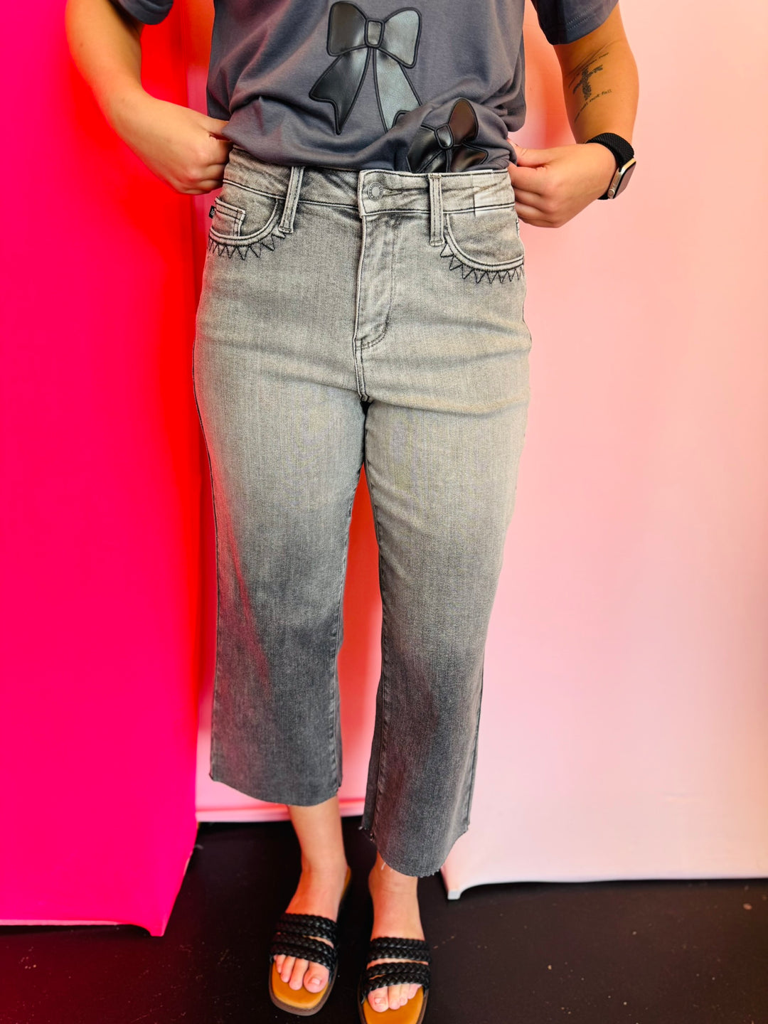 Judy Blue Vintage Grey Wash Wide Jeans
