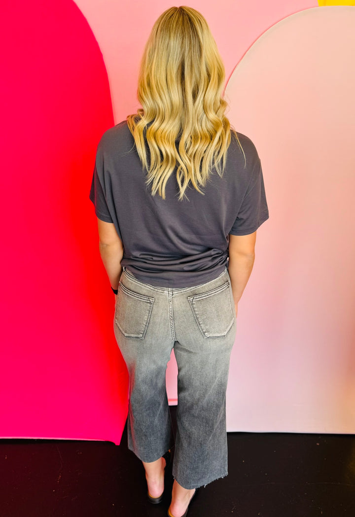 Gray Faux Leather Bow Oversized Tee