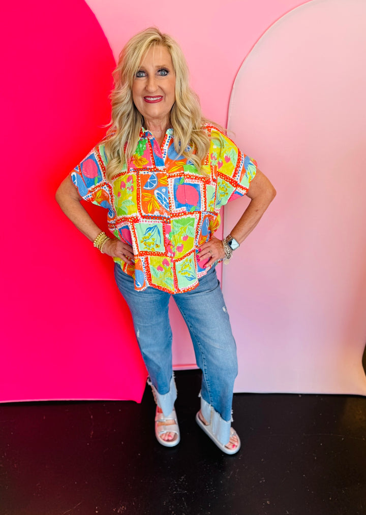 Scalloped Sleeve Button Up Shirt