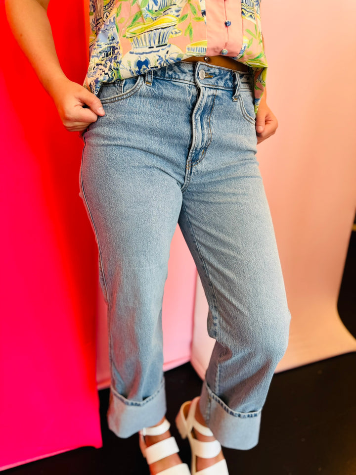 Cuffed Wide Leg Jeans