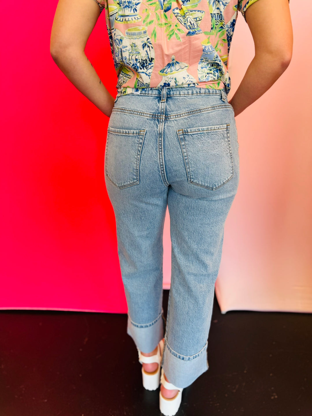 Cuffed Wide Leg Jeans