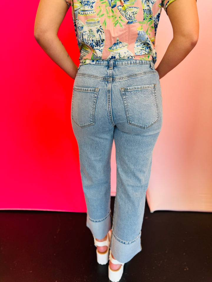 Cuffed Wide Leg Jeans