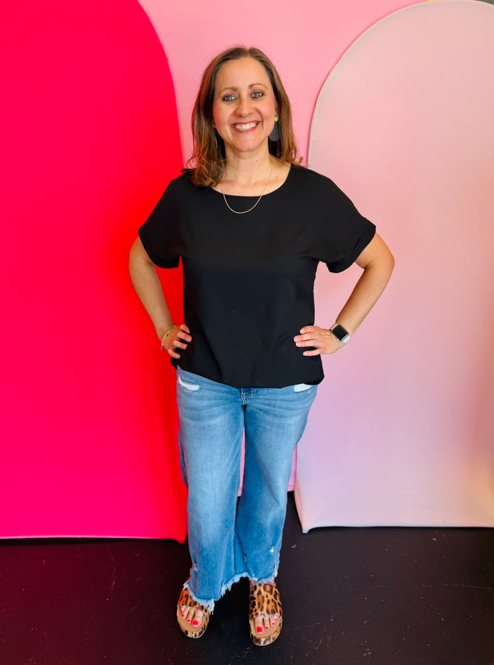 Black Boat Neck Top