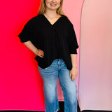 Black Smocked Sleeve Top