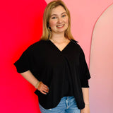 Black Smocked Sleeve Top