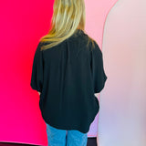 Black Smocked Sleeve Top