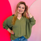 Light Olive Smocked Sleeve Top