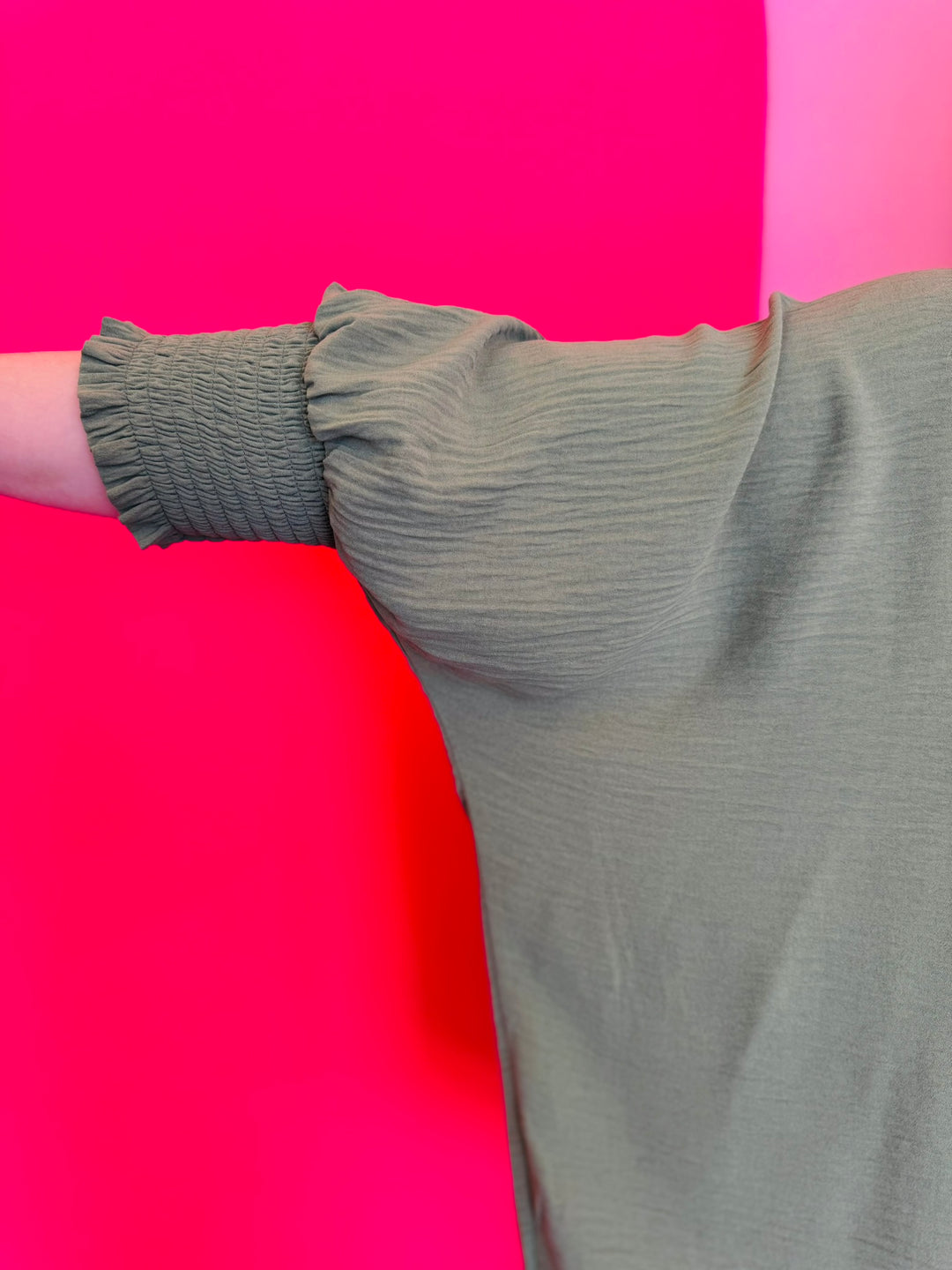 Light Olive Smocked Sleeve Top