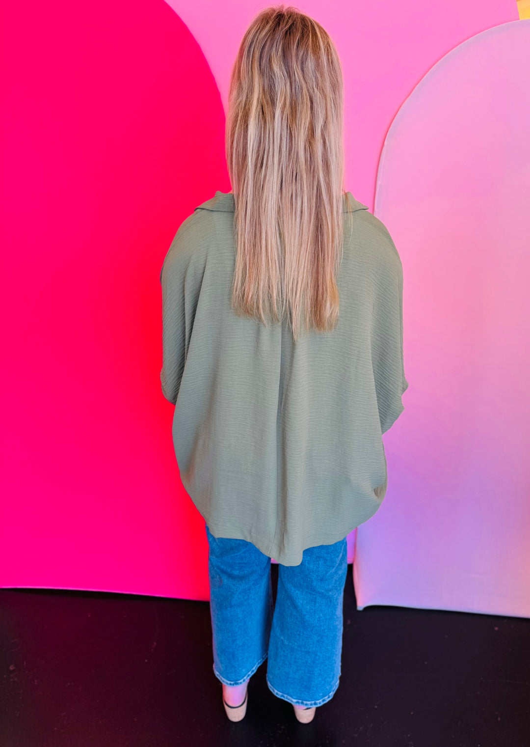 Light Olive Smocked Sleeve Top