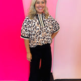 Leopard Zip Collar Top