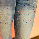 Black Striped Rhinestone Denim Joggers