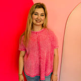 Fuchsia Rounded Hem Waffle Top