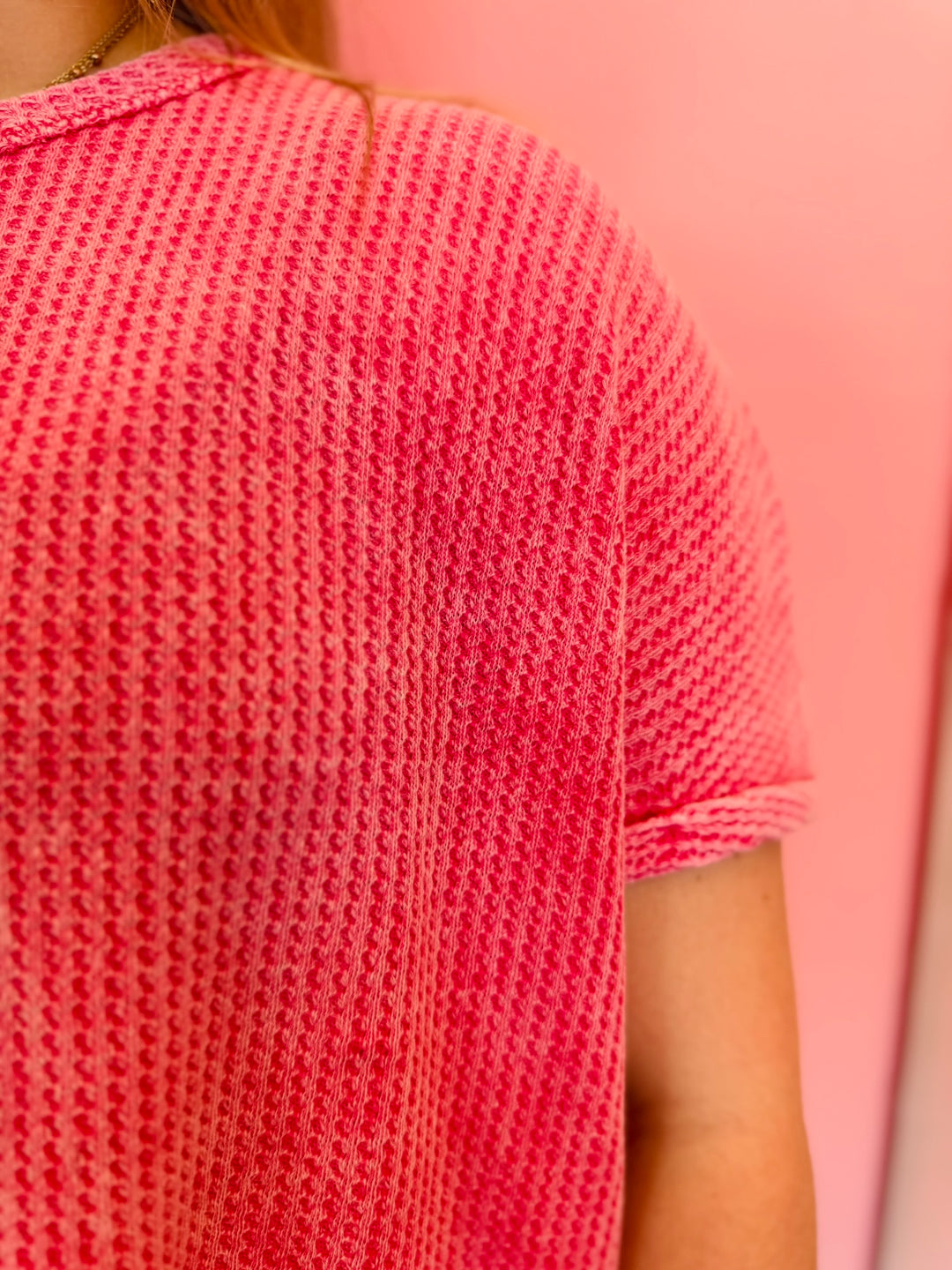 Fuchsia Rounded Hem Waffle Top