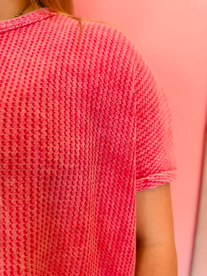 Fuchsia Rounded Hem Waffle Top