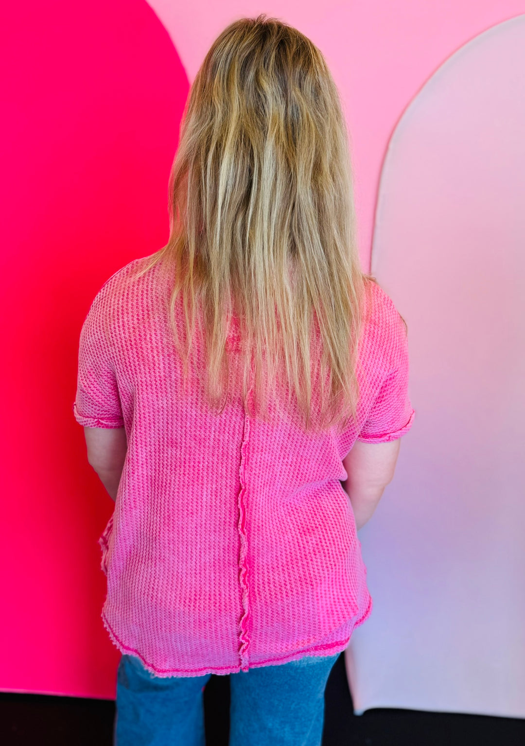 Fuchsia Rounded Hem Waffle Top