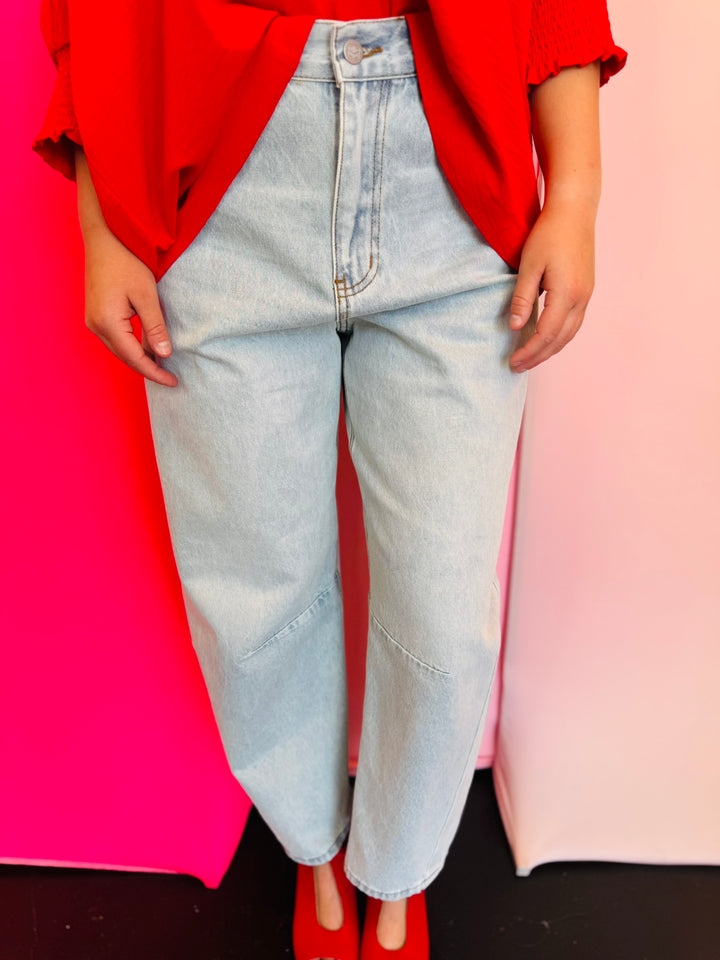 Light Wash Denim Barrel Jeans