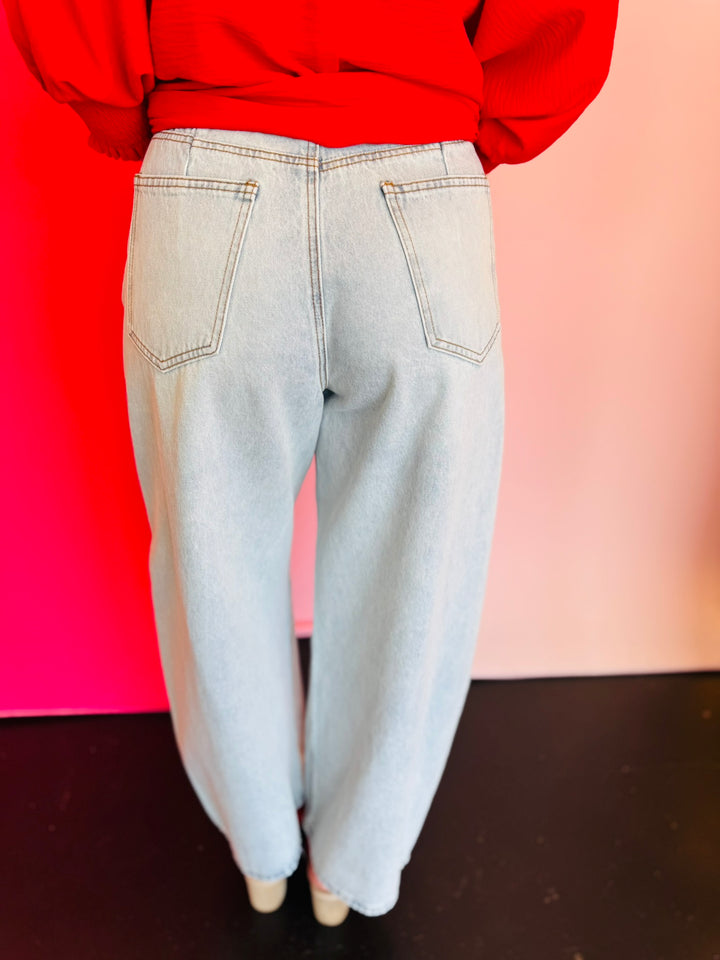 Light Wash Denim Barrel Jeans