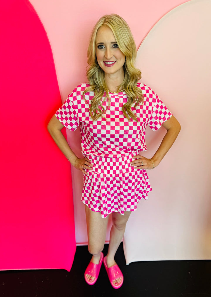 Pink Checkerboard Skort Set
