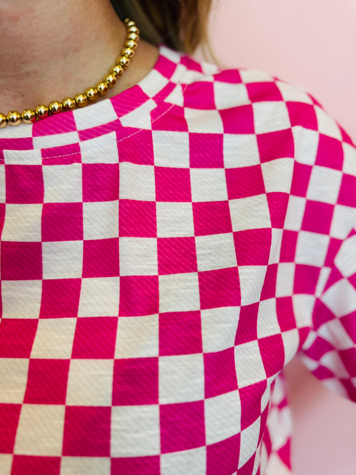 Pink Checkerboard Skort Set