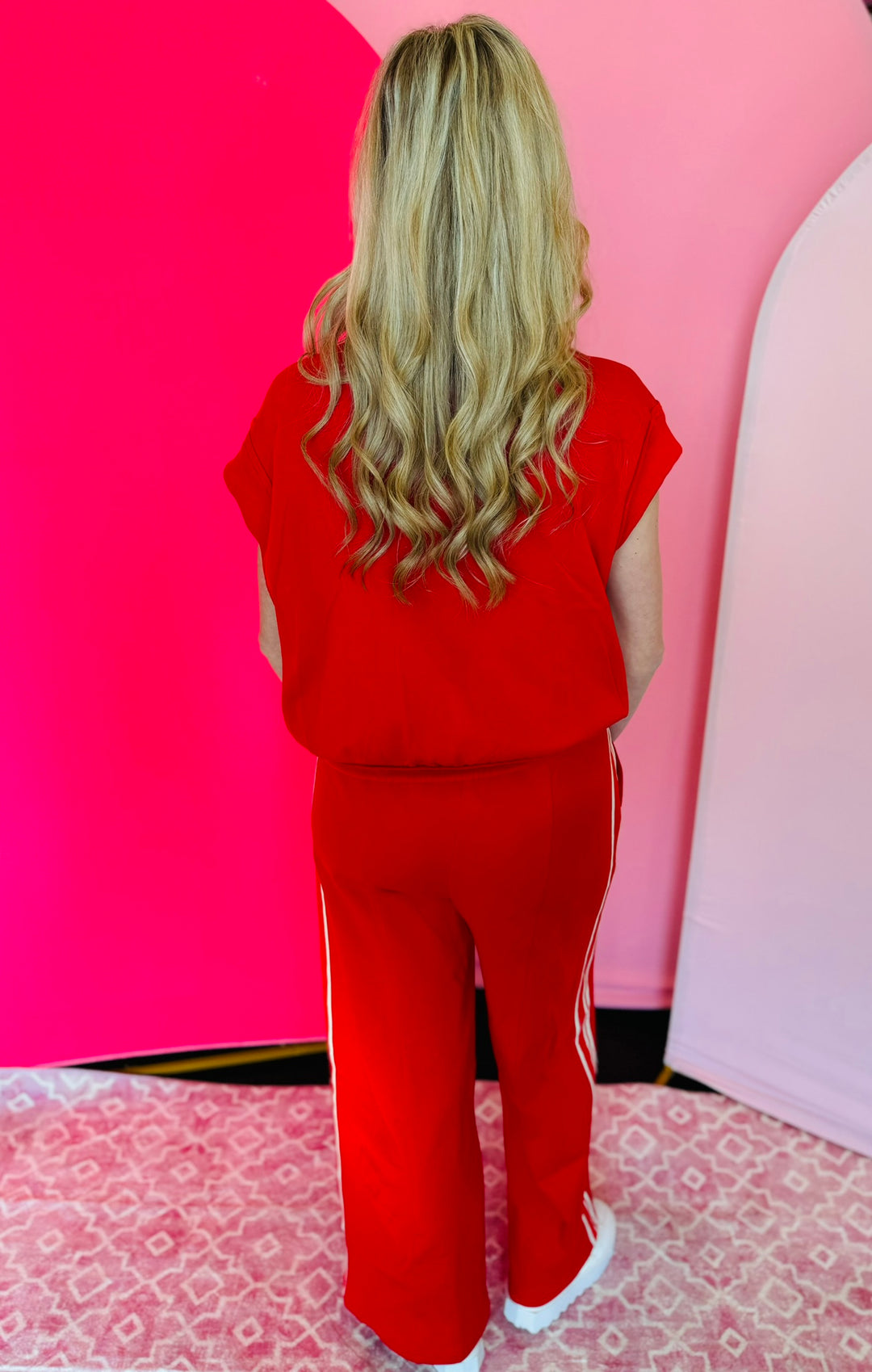 Red Jersey Wide Leg Joggers