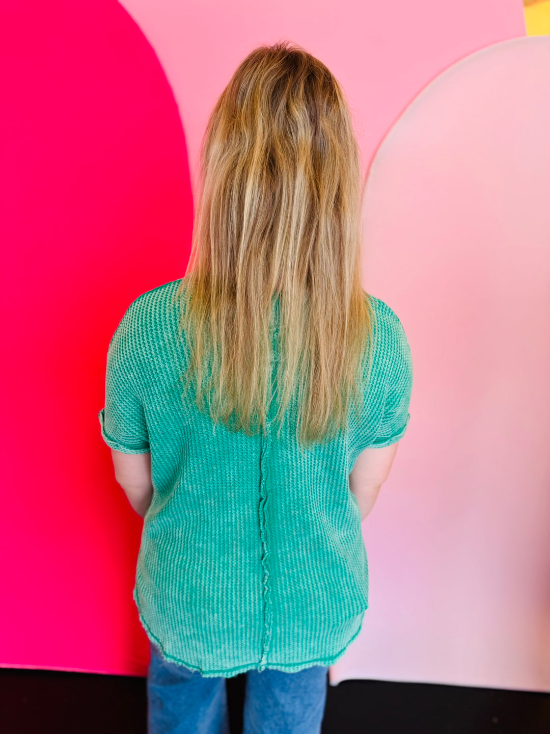 Kelly Green Rounded Hem Waffle Top