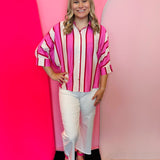 Pink Stripe Button Top