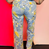 Blue Floral Patchwork Print Pants