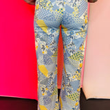 Blue Floral Patchwork Print Pants