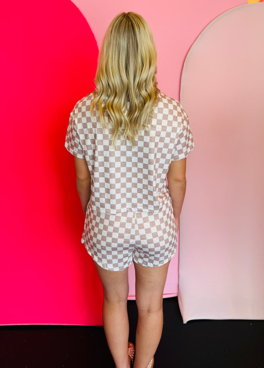 Taupe Checkerboard Skort Set