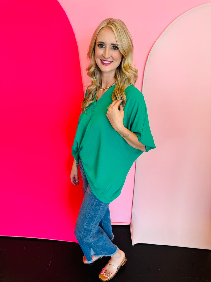 Kelly Green Smocked Sleeve Top