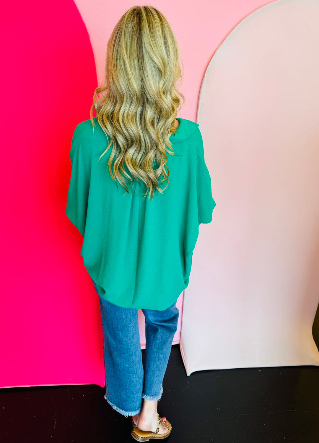 Kelly Green Smocked Sleeve Top