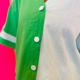 Green Colorblock Button Top